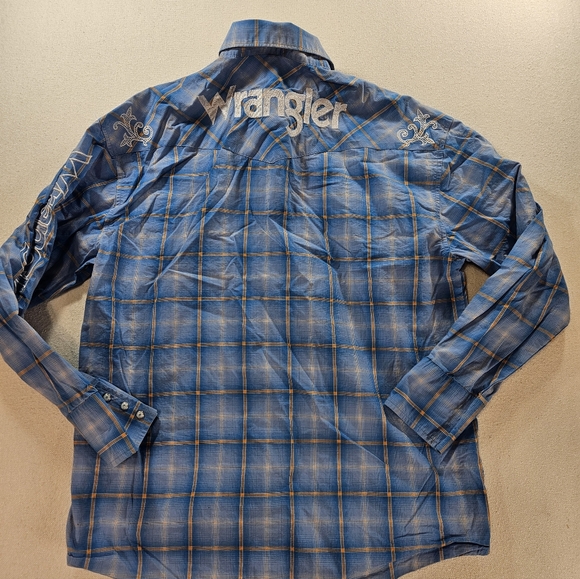 Wrangler Western Pearl Snap Shirt Large Blue Embroidered - Picture 8 of 8